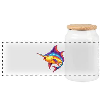 Schwertfisch Buntes Kawaii Cartoon Meerestier - Panorama Keksdose mit Holzdeckel - Weiß - Vorne