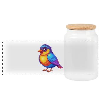 Bulbul Bunte Kawaii Cartoon Figur Vogel - Panorama Keksdose mit Holzdeckel - Weiß - Vorne