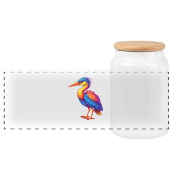 Héron coloré Kawaii dessin animé Personnage Oiseau - Boîte à biscuits avec couvercle en bois - blanc - Devant