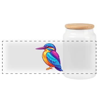 Martin-pêcheur coloré Kawaii Dessin animé Personnage Oiseau - Boîte à biscuits avec couvercle en bois - blanc - Devant
