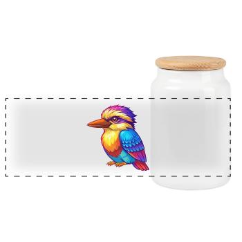 Kookaburra coloré Kawaii dessin animé Personnage Oiseau - Boîte à biscuits avec couvercle en bois - blanc - Devant