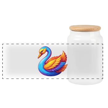 cygne coloré kawaii personnage de dessin animé oiseau - Boîte à biscuits avec couvercle en bois - blanc - Devant
