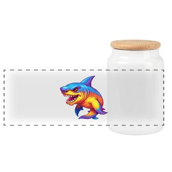 Goblin Hai Buntes Kawaii Cartoon Meerestier - Panorama Keksdose mit Holzdeckel - Weiß - Vorne