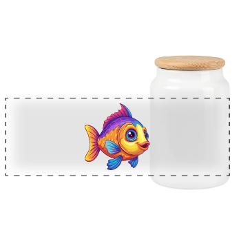 Coral Reef Fish Colorful Kawaii Cartoon Sea Animal - Panoramic Cookie Jar with Wooden Lid - white - Front