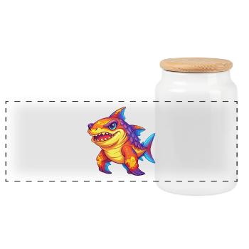 Wobbegong Hai Buntes Kawaii Cartoon Meerestier - Panorama Keksdose mit Holzdeckel - Weiß - Vorne