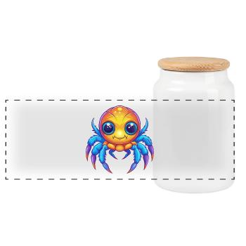 Araignée de mer Kawaii coloré dessin animé Animal marin - Boîte à biscuits avec couvercle en bois - blanc - Devant