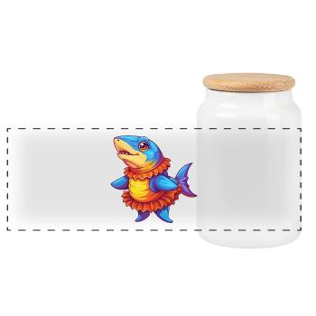 Requin à collerette Coloré Kawaii Dessin animé Animal marin - Boîte à biscuits avec couvercle en bois - blanc - Devant