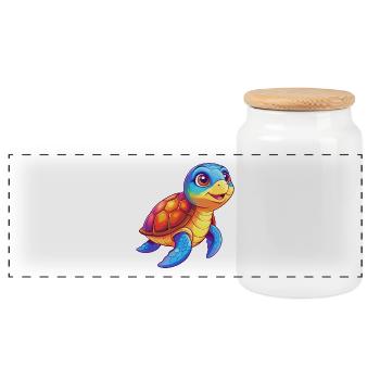 Green Sea Turtle Colorful Kawaii Cartoon Clipart - Panoramic Cookie Jar with Wooden Lid - white - Front