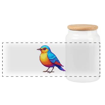 Spottdrossel Bunte Kawaii Cartoon Figur Vogel - Panorama Keksdose mit Holzdeckel - Weiß - Vorne