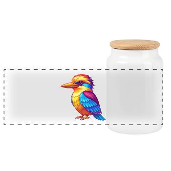Kookaburra Buntes Kawaii Cartoon Meerestier - Panorama Keksdose mit Holzdeckel - Weiß - Vorne