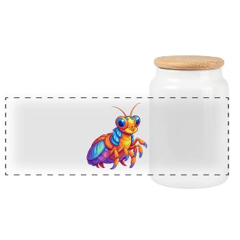 Pfau Mantis Garnelen Bunte Kawaii Karikatur - Panorama Keksdose mit Holzdeckel - Weiß - Vorne