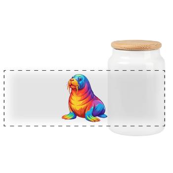 Walross Buntes Kawaii Cartoon Meerestier - Panorama Keksdose mit Holzdeckel - Weiß - Vorne