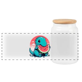 Süßer T-Rex Wassermelone Sommer Geschenk - Panorama Keksdose mit Holzdeckel - Weiß - Vorne