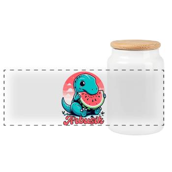 Süßer T-Rex Wassermelone Arbusik Geschenk - Panorama Keksdose mit Holzdeckel - Weiß - Vorne