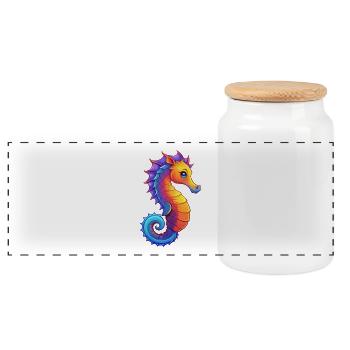 Sea Horse Colorful Kawaii Cartoon Sea Animal - Panoramic Cookie Jar with Wooden Lid - white - Front