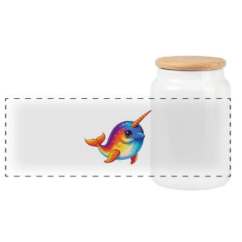 Narval coloré Kawaii dessin animé animal marin - Boîte à biscuits avec couvercle en bois - blanc - Devant