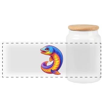 Sea Lamprey Colorful Kawaii Cartoon Sea Animal - Panoramic Cookie Jar with Wooden Lid - white - Front