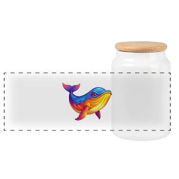 Humpback Whale Colorful Kawaii Cartoon Sea Animal - Panoramic Cookie Jar with Wooden Lid - white - Front