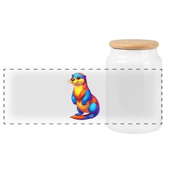 Sea Otter Buntes Kawaii Cartoon Meerestier - Panorama Keksdose mit Holzdeckel - Weiß - Vorne