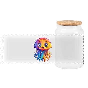 Sea Nettle Colorful Kawaii Cartoon Sea Animal - Panoramic Cookie Jar with Wooden Lid - white - Front