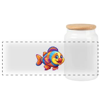 Clown Loach Colorful Kawaii Cartoon Sea Animal - Panoramic Cookie Jar with Wooden Lid - white - Front