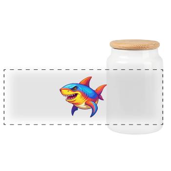 requin coloré kawaii dessin animé animal marin - Boîte à biscuits avec couvercle en bois - blanc - Devant