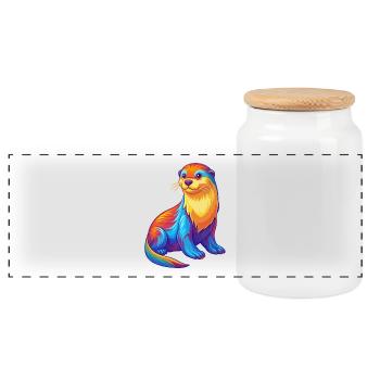 Loutre de mer Coloré Kawaii Dessin animé Animal marin - Boîte à biscuits avec couvercle en bois - blanc - Devant