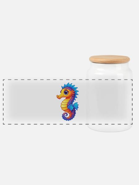 Pygmäen Seepferdchen Buntes Kawaii Cartoon Meerestier - Panorama Keksdose mit Holzdeckel - Weiß