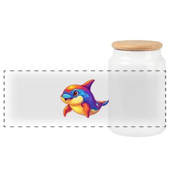 Orca Colorful Kawaii Cartoon Sea Animal - Panoramic Cookie Jar with Wooden Lid - white - Front