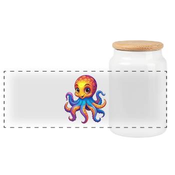 Oktopus Bunt Kawaii Cartoon Meerestier - Panorama Keksdose mit Holzdeckel - Weiß - Vorne