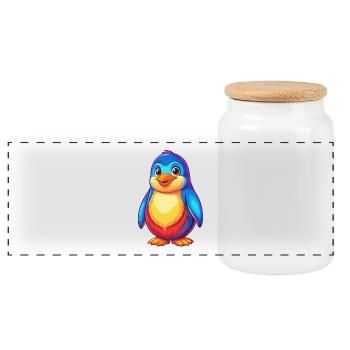 Pinguin Buntes Kawaii Cartoon Meerestier - Panorama Keksdose mit Holzdeckel - Weiß - Vorne