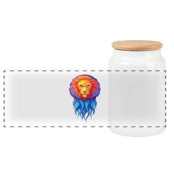 Lions crinière méduse coloré Kawaii dessin animé - Boîte à biscuits avec couvercle en bois - blanc - Devant