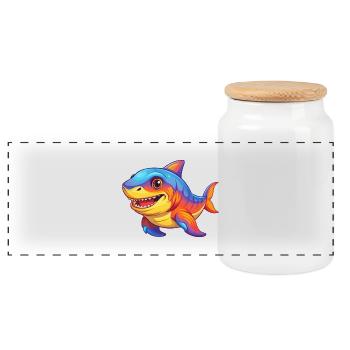 Cookiecutter Shark Colorful Kawaii Cartoon Clipart - Panoramic Cookie Jar with Wooden Lid - white - Front