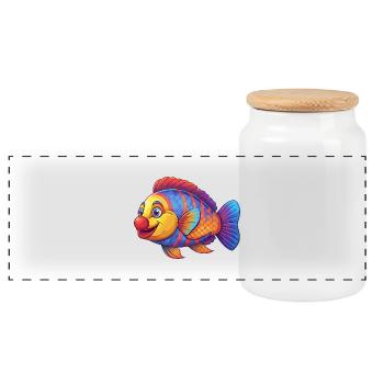 Clown Wrasse Colorful Kawaii Cartoon Sea Animal - Panoramic Cookie Jar with Wooden Lid - white - Front