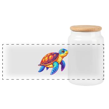 Hawksbill Turtle Colorful Kawaii Cartoon Clipart - Panoramic Cookie Jar with Wooden Lid - white - Front
