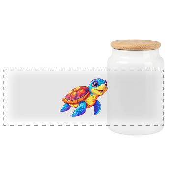 Green Sea Turtle Colorful Kawaii Cartoon Clipart - Panoramic Cookie Jar with Wooden Lid - white - Front