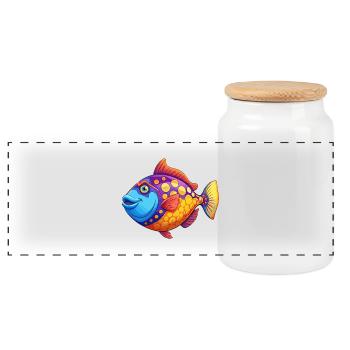 Clown Triggerfish Colorful Kawaii Cartoon Clipart - Panoramic Cookie Jar with Wooden Lid - white - Front