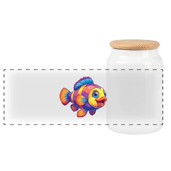 Clownfish Colorful Kawaii Cartoon Sea Animal - Panoramic Cookie Jar with Wooden Lid - white - Front