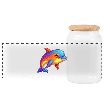 Bottlenose Whale Colorful Kawaii Cartoon Clipart - Panoramic Cookie Jar with Wooden Lid - white - Front