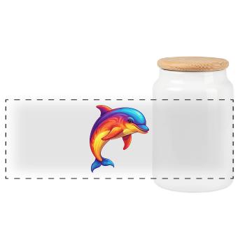 Bottlenose Dolphin Colorful Kawaii Cartoon Clipart - Panoramic Cookie Jar with Wooden Lid - white - Front