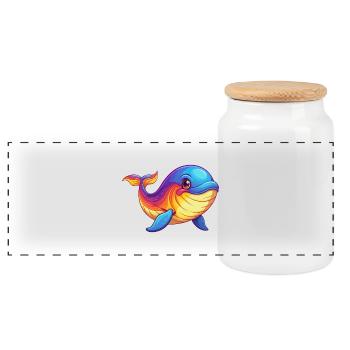 Blue Whale Colorful Kawaii Cartoon Sea Animal - Panoramic Cookie Jar with Wooden Lid - white - Front