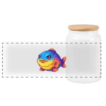 Blobfish Colorful Kawaii Cartoon Sea Animal - Panoramic Cookie Jar with Wooden Lid - white - Front