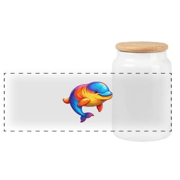 Beluga Whale Colorful Kawaii Cartoon Sea Animal - Panoramic Cookie Jar with Wooden Lid - white - Front