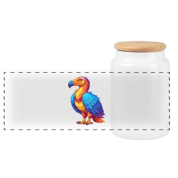 vautour coloré Kawaii dessin animé personnage oiseau - Boîte à biscuits avec couvercle en bois - blanc - Devant