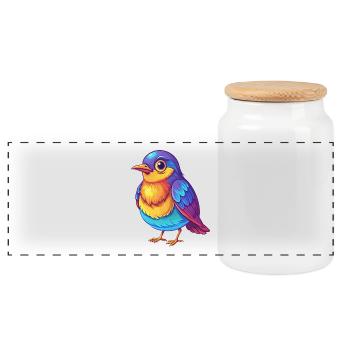 Drossel Bunte Kawaii Cartoon Figur Vogel - Panorama Keksdose mit Holzdeckel - Weiß - Vorne