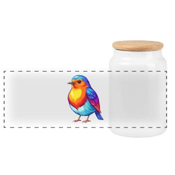 Robin Bunte Kawaii Cartoon Figur Vogel - Panorama Keksdose mit Holzdeckel - Weiß - Vorne