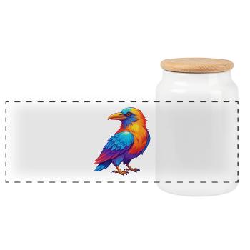 corbeau coloré Kawaii personnage de dessin animé oiseau - Boîte à biscuits avec couvercle en bois - blanc - Devant