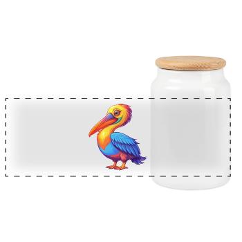 Pelikan Bunte Kawaii Cartoon Figur Vogel - Panorama Keksdose mit Holzdeckel - Weiß - Vorne