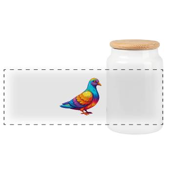 Pigeon Colorful Kawaii Cartoon Character Bird - Panoramic Cookie Jar with Wooden Lid - white - Front