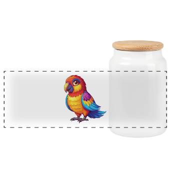 Rosella Bunte Kawaii Cartoon Figur Vogel - Panorama Keksdose mit Holzdeckel - Weiß - Vorne